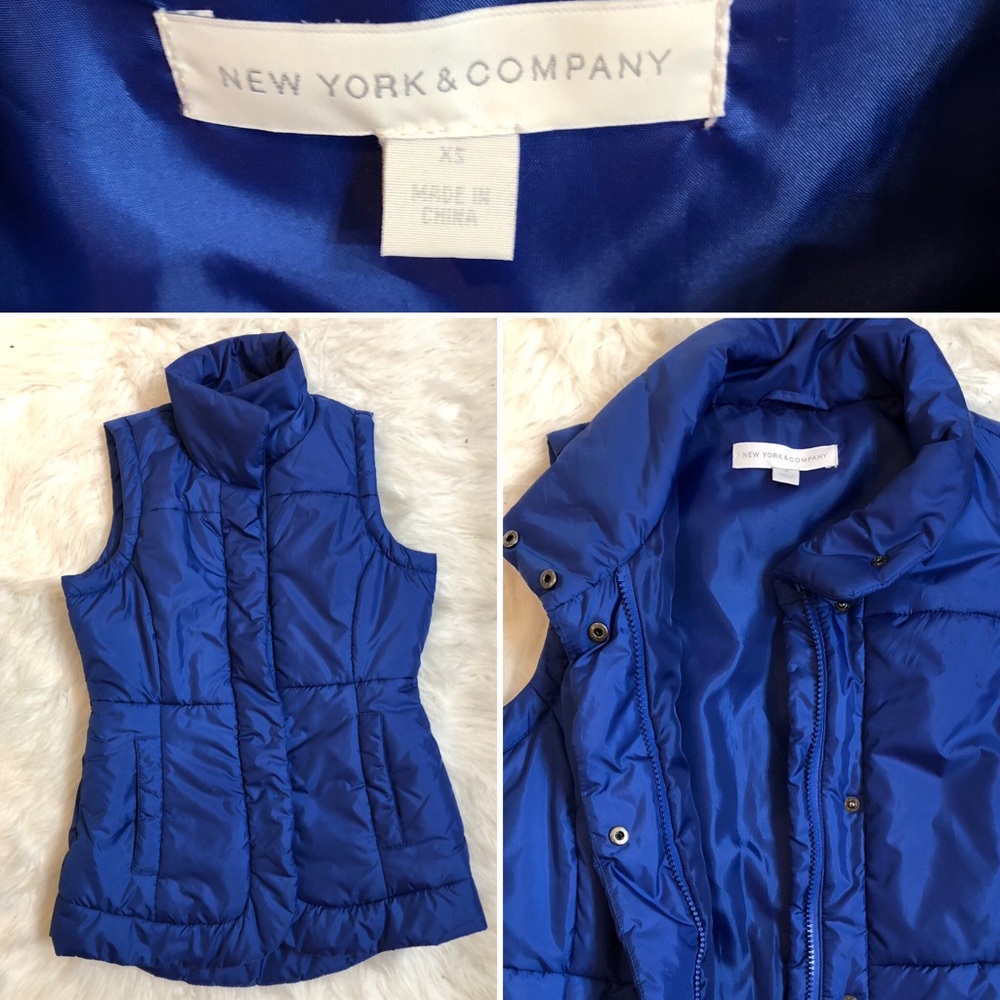 New York & Company Blue Vest zip & button LIKE NEW